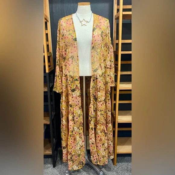 NWOT Floral, Sheer Duster Swimsuit, Cover-up - Picture 1 of 7